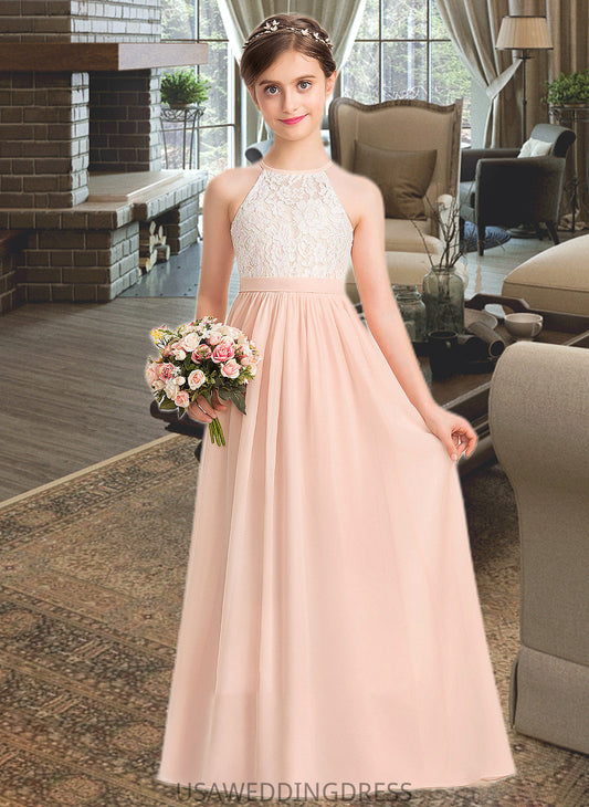 Undine A-Line Scoop Neck Floor-Length Chiffon Lace Junior Bridesmaid Dress DSP0013321