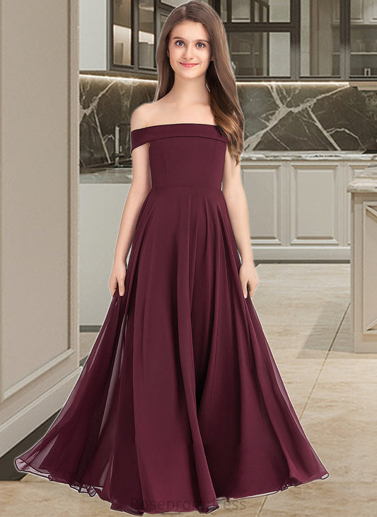 Tricia A-Line Off-the-Shoulder Floor-Length Chiffon Junior Bridesmaid Dress SRSP0013323