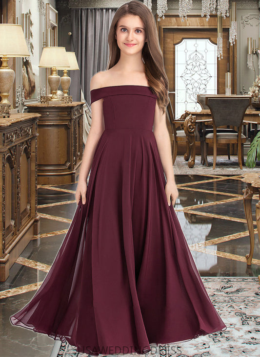 Jennifer A-Line Off-the-Shoulder Floor-Length Chiffon Junior Bridesmaid Dress DSP0013323