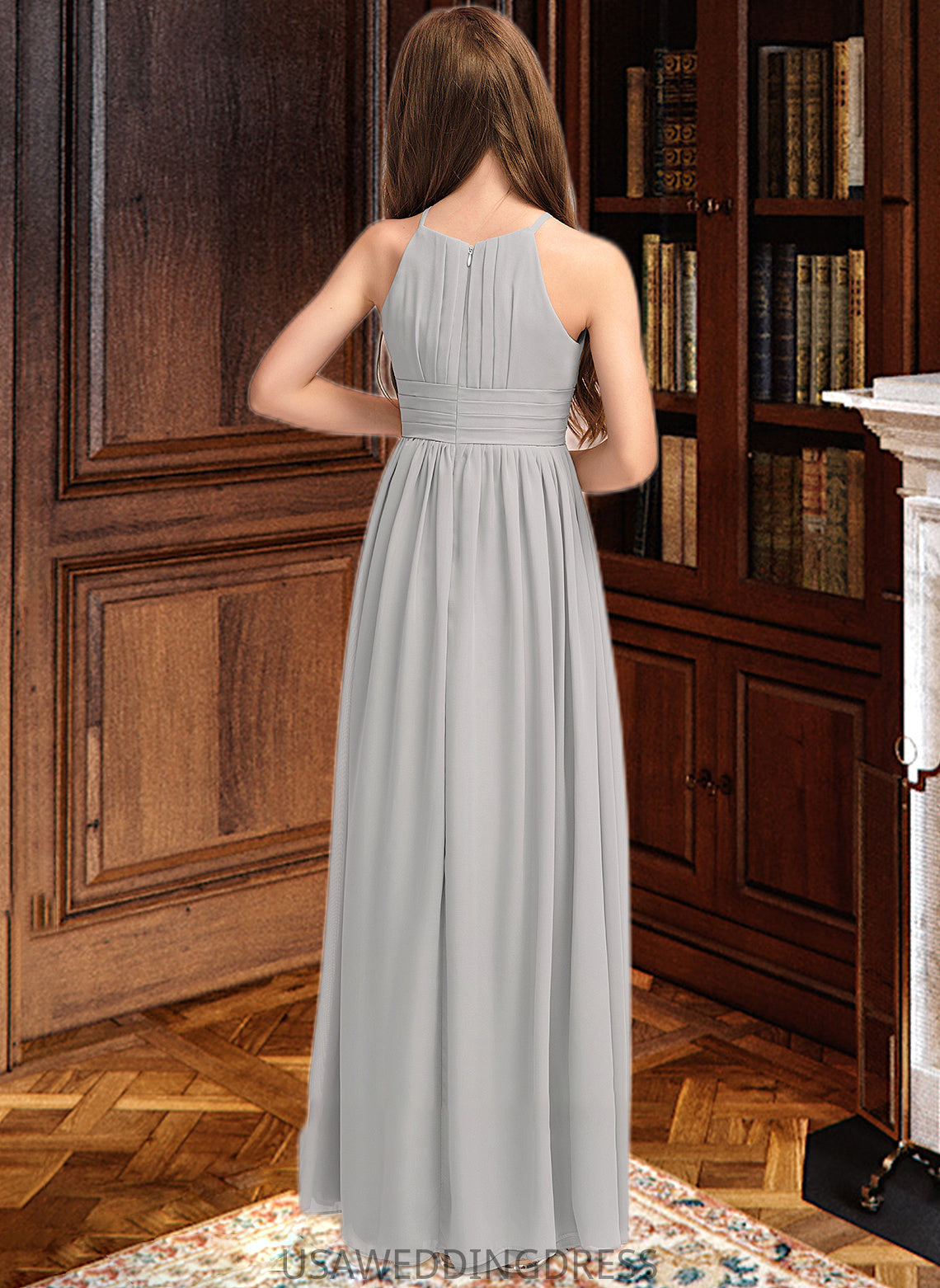 Desiree A-Line Scoop Neck Floor-Length Chiffon Junior Bridesmaid Dress With Ruffle DSP0013325