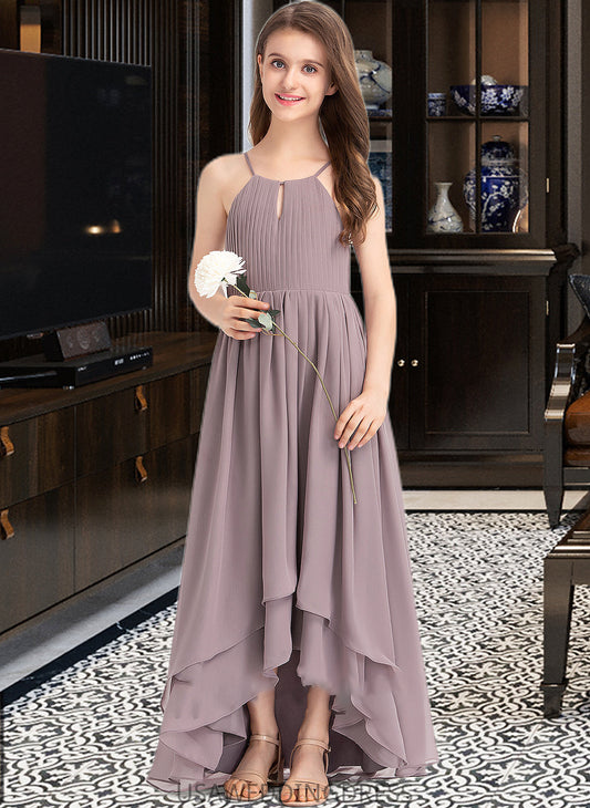 Lilly A-Line Scoop Neck Asymmetrical Chiffon Junior Bridesmaid Dress With Ruffle Bow(s) DSP0013326