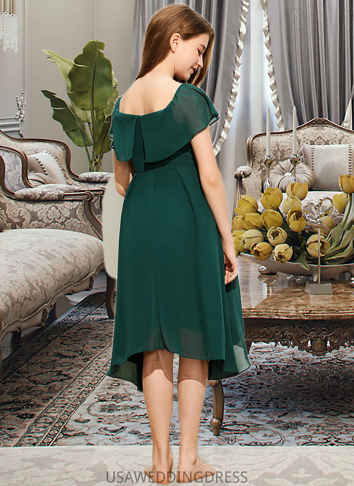 Destiny A-Line Square Neckline Knee-Length Chiffon Junior Bridesmaid Dress DSP0013329