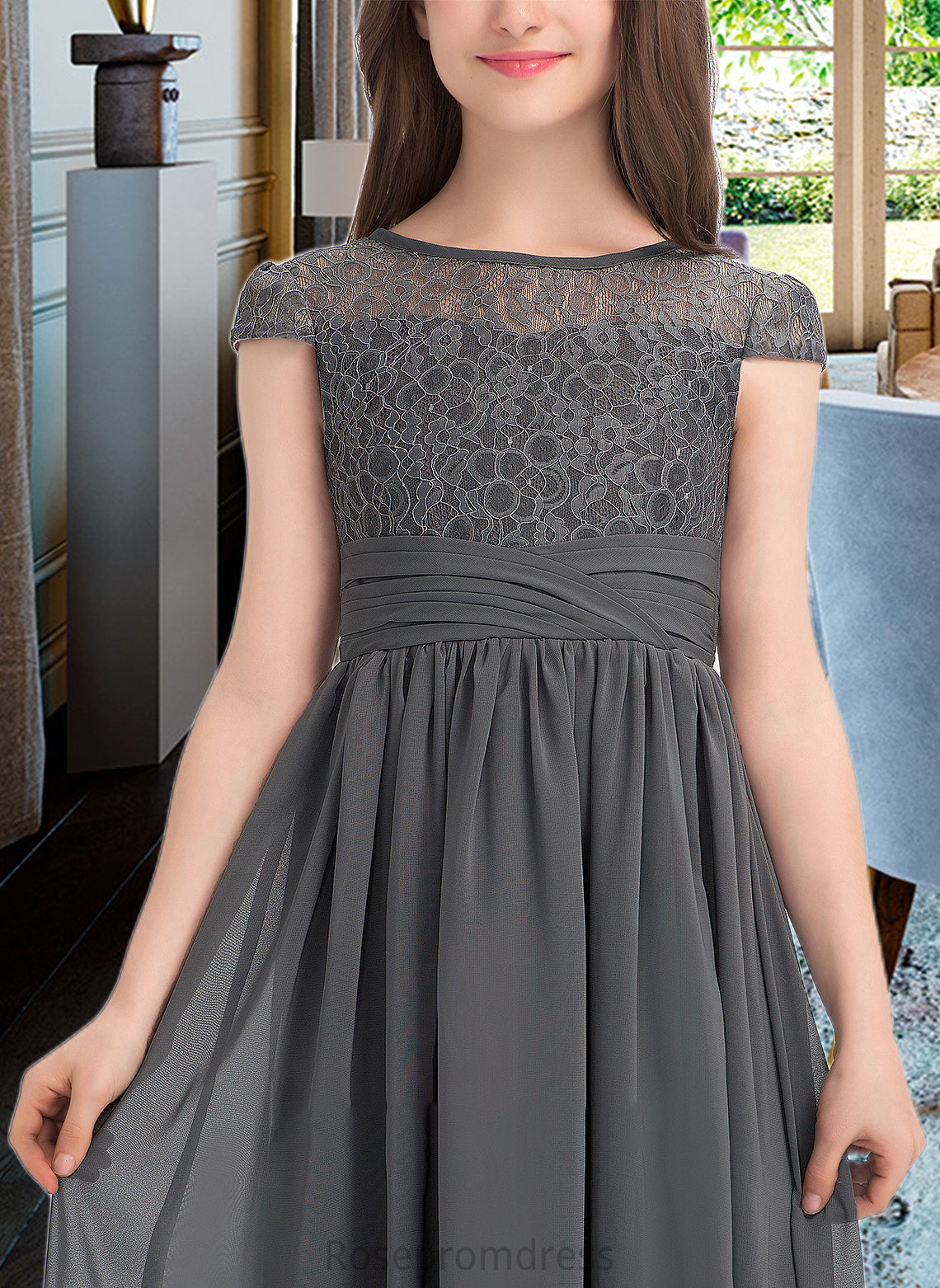 Libby A-Line Scoop Neck Floor-Length Chiffon Lace Junior Bridesmaid Dress With Ruffle SRSP0013331