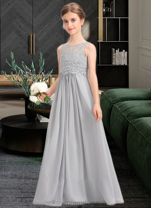 Marin A-Line Scoop Neck Floor-Length Chiffon Lace Junior Bridesmaid Dress SRSP0013333