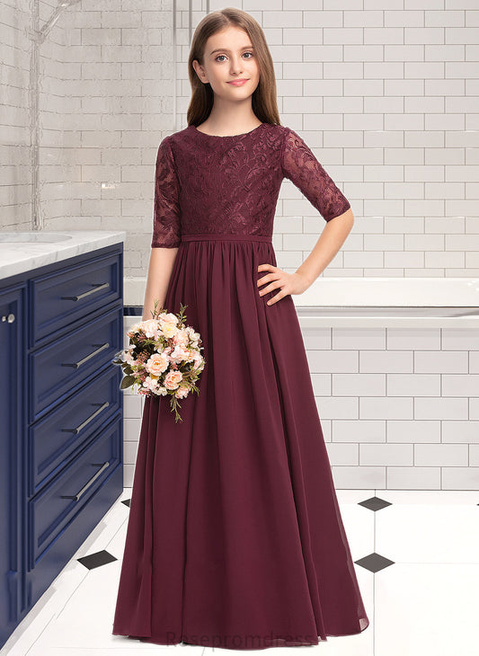Mira A-Line Scoop Neck Floor-Length Chiffon Lace Junior Bridesmaid Dress SRSP0013336