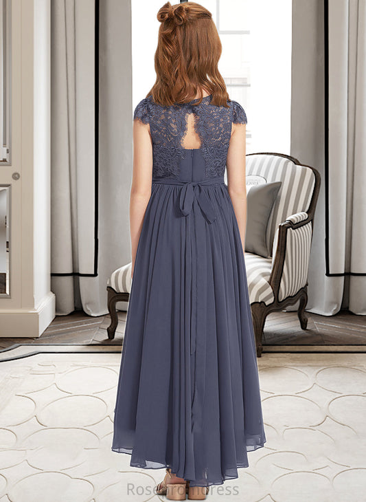 Jessica A-Line Scoop Neck Asymmetrical Chiffon Lace Junior Bridesmaid Dress SRSP0013341