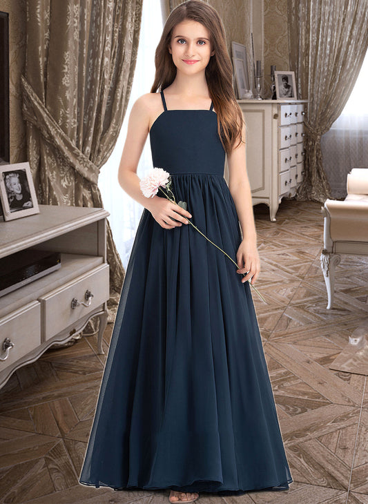 Addisyn A-Line Square Neckline Floor-Length Chiffon Junior Bridesmaid Dress With Bow(s) SRSP0013345