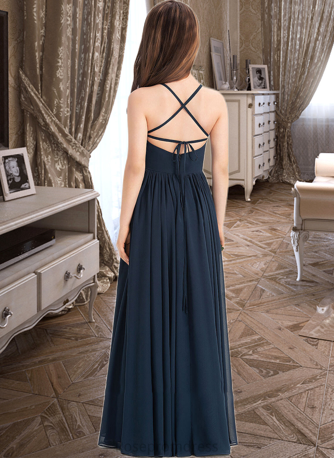 Addisyn A-Line Square Neckline Floor-Length Chiffon Junior Bridesmaid Dress With Bow(s) SRSP0013345