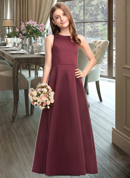 Anabella A-Line Scoop Neck Floor-Length Satin Junior Bridesmaid Dress SRSP0013348