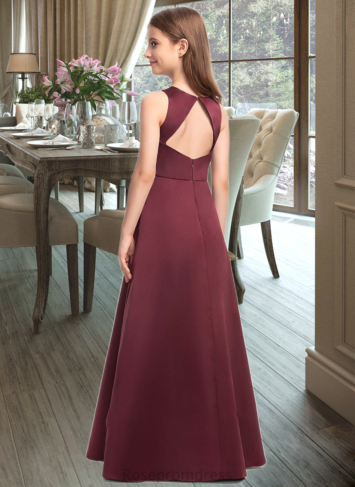 Anabella A-Line Scoop Neck Floor-Length Satin Junior Bridesmaid Dress SRSP0013348