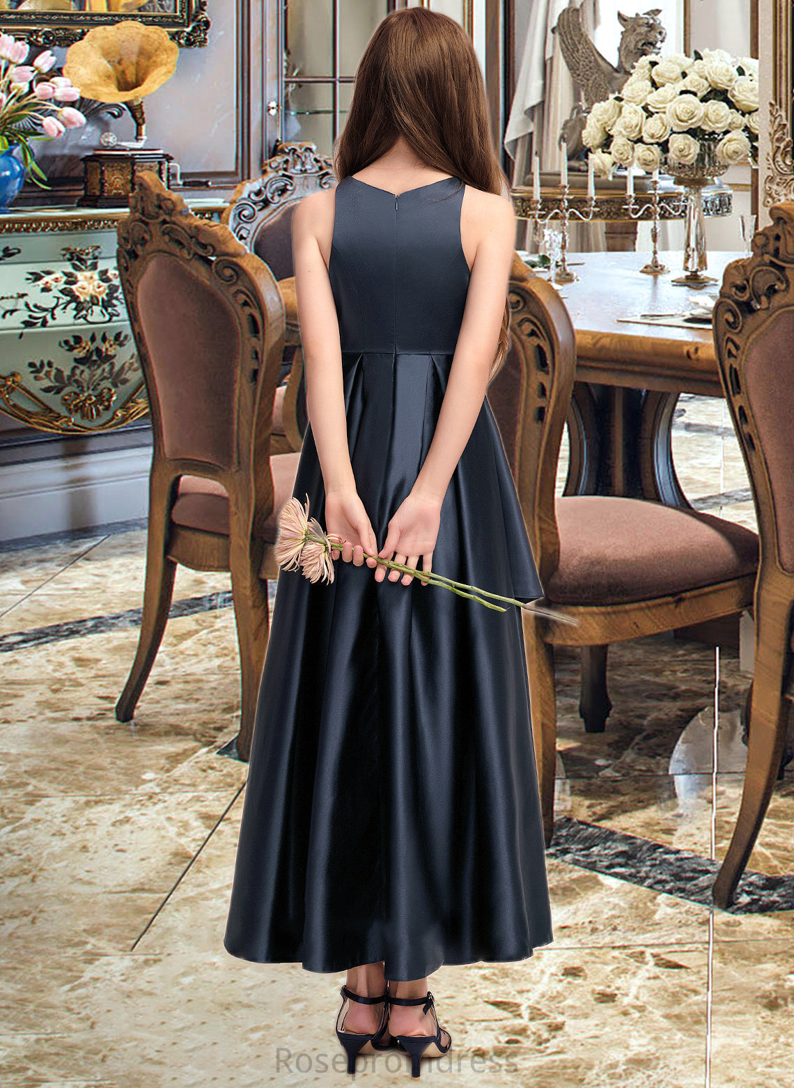 Winnie A-Line Scoop Neck Asymmetrical Satin Junior Bridesmaid Dress With Cascading Ruffles SRSP0013352