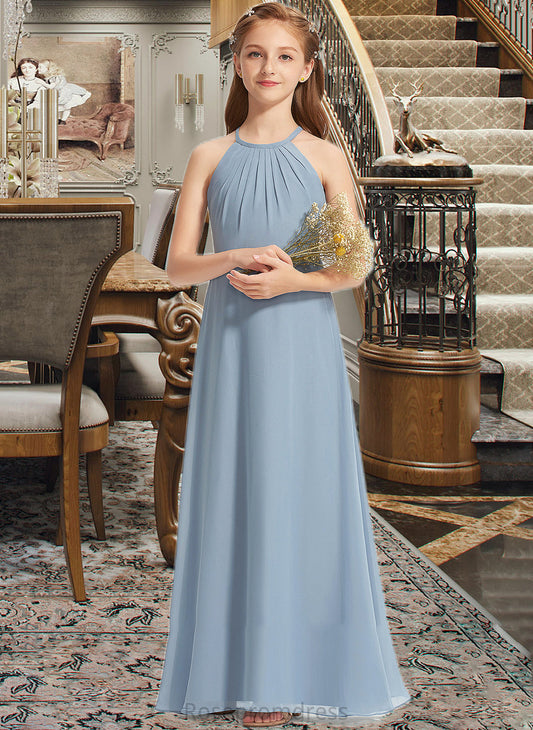Tiara A-Line Scoop Neck Floor-Length Chiffon Junior Bridesmaid Dress With Ruffle SRSP0013353