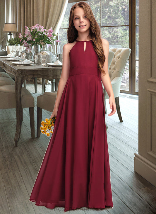 Felicity A-Line Scoop Neck Floor-Length Chiffon Junior Bridesmaid Dress SRSP0013357