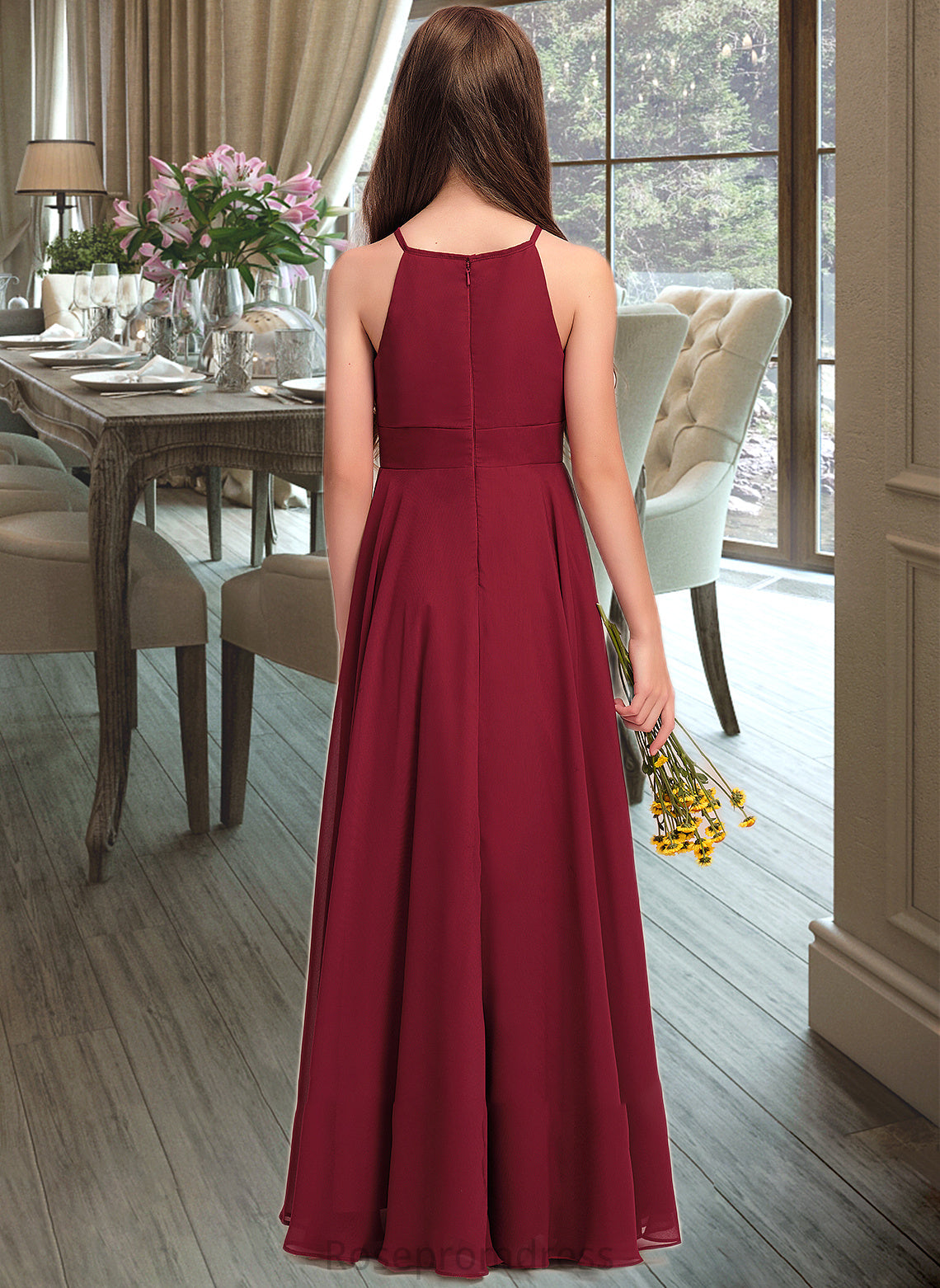 Felicity A-Line Scoop Neck Floor-Length Chiffon Junior Bridesmaid Dress SRSP0013357