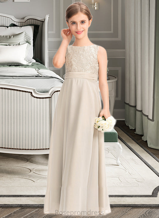 Whitney A-Line Scoop Neck Floor-Length Chiffon Lace Junior Bridesmaid Dress With Ruffle SRSP0013360