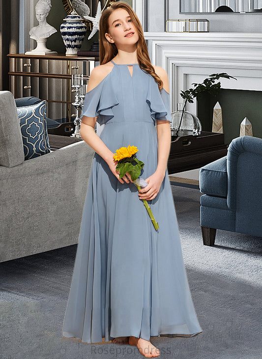 Sherlyn A-Line Scoop Neck Floor-Length Chiffon Junior Bridesmaid Dress With Cascading Ruffles SRSP0013367