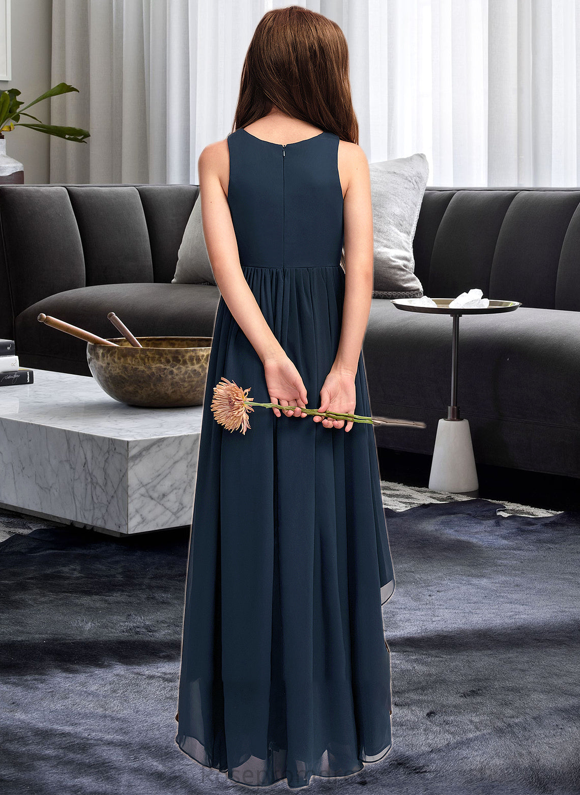 Lina A-Line Scoop Neck Asymmetrical Chiffon Junior Bridesmaid Dress SRSP0013384