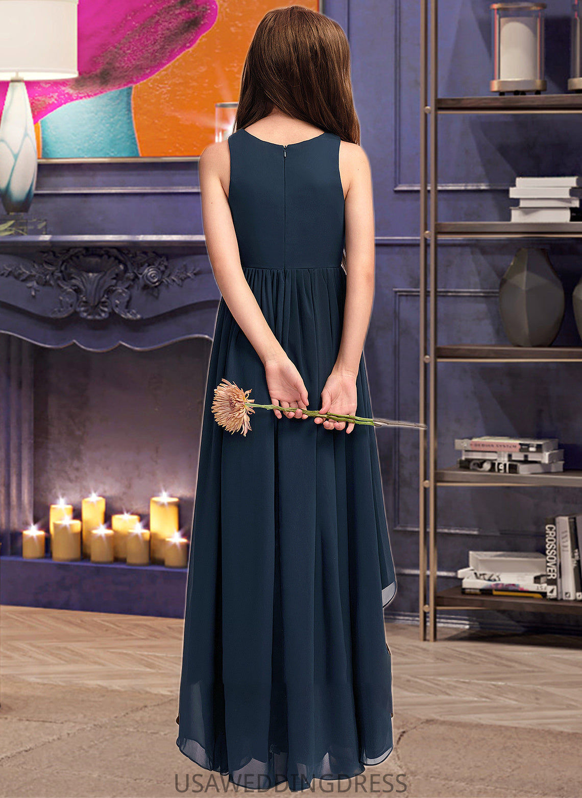 Novia A-Line Scoop Neck Asymmetrical Chiffon Junior Bridesmaid Dress DSP0013384