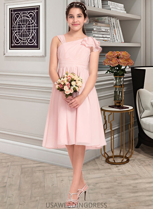 Lana A-Line V-neck Knee-Length Chiffon Junior Bridesmaid Dress With Cascading Ruffles DSP0013386