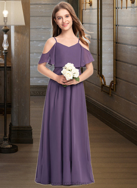 Aryanna A-Line V-neck Floor-Length Chiffon Junior Bridesmaid Dress SRSP0013390
