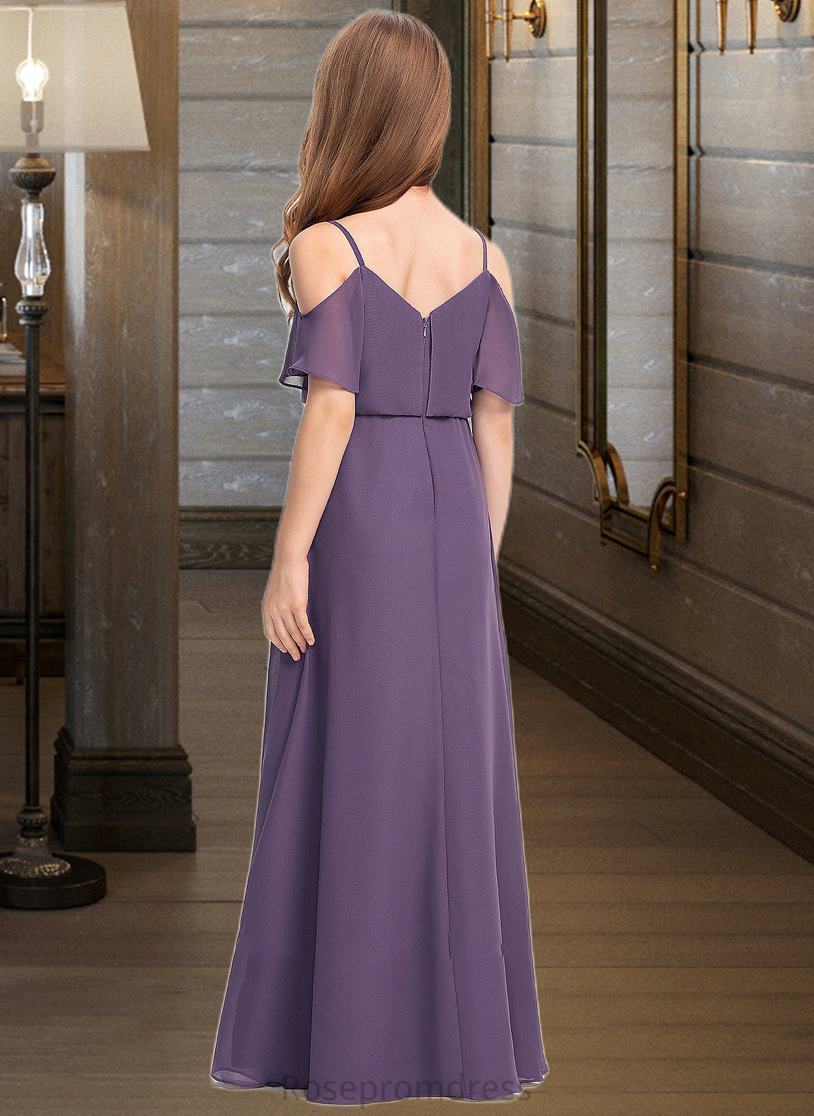 Aryanna A-Line V-neck Floor-Length Chiffon Junior Bridesmaid Dress SRSP0013390