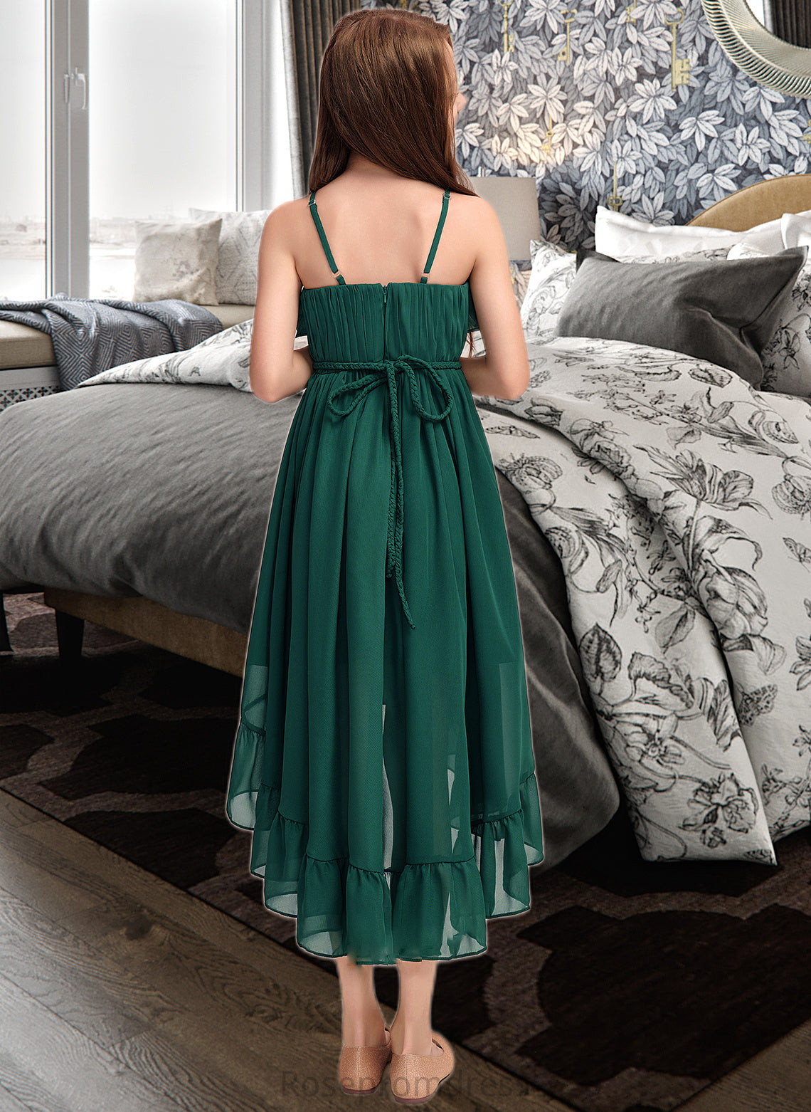 Kassandra A-Line Scoop Neck Asymmetrical Chiffon Junior Bridesmaid Dress With Cascading Ruffles SRSP0013395