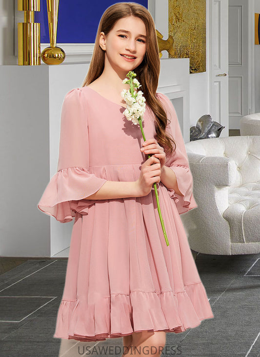 Kinley A-Line V-neck Knee-Length Chiffon Junior Bridesmaid Dress With Cascading Ruffles DSP0013396
