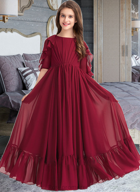 Marianna A-Line Scoop Neck Floor-Length Chiffon Junior Bridesmaid Dress With Cascading Ruffles SRSP0013398