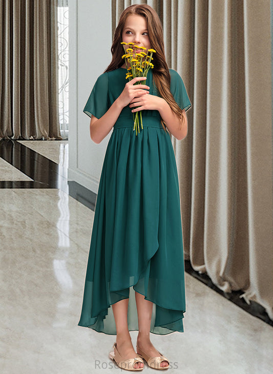Amiya A-Line Scoop Neck Asymmetrical Chiffon Junior Bridesmaid Dress With Ruffle Bow(s) SRSP0013403