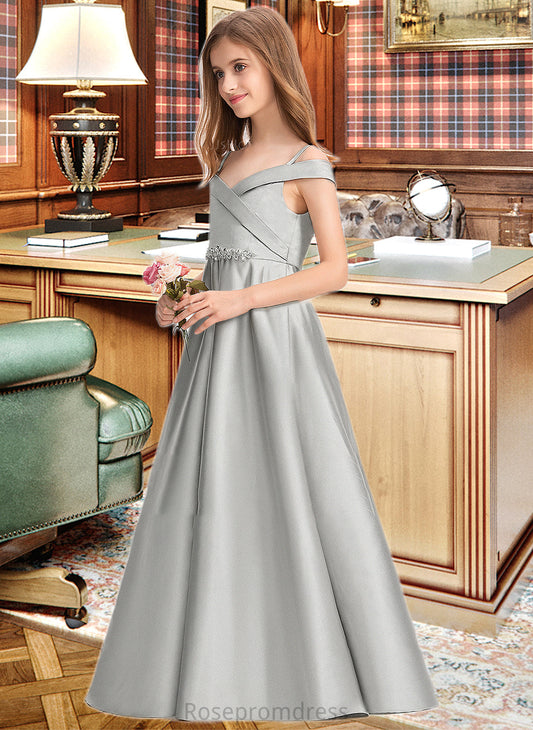 Hedda Ball-Gown/Princess Off-the-Shoulder Floor-Length Satin Junior Bridesmaid Dress SRSP0013404