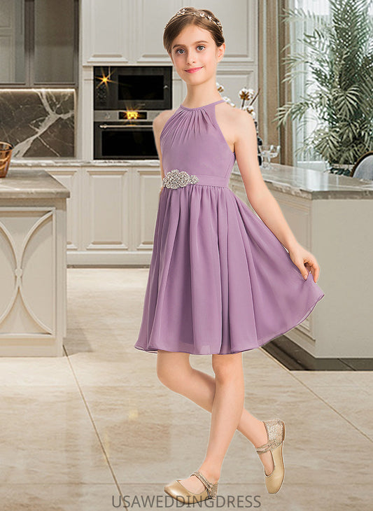 Esme A-Line Scoop Neck Knee-Length Chiffon Junior Bridesmaid Dress With Ruffle Beading DSP0013407