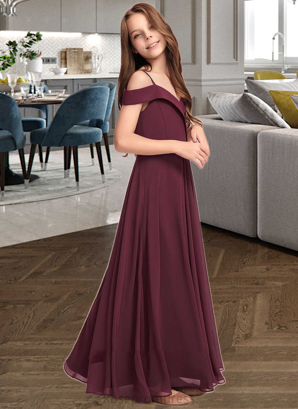 Ellen A-Line Off-the-Shoulder Floor-Length Chiffon Junior Bridesmaid Dress SRSP0013408