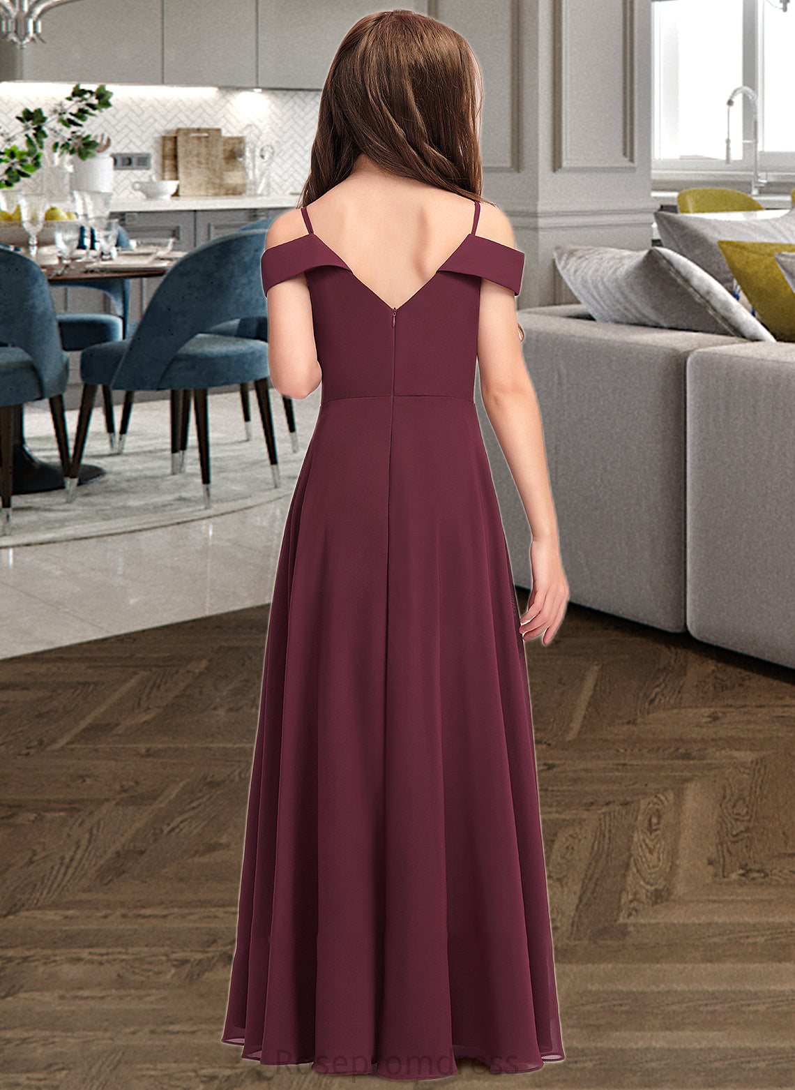 Ellen A-Line Off-the-Shoulder Floor-Length Chiffon Junior Bridesmaid Dress SRSP0013408