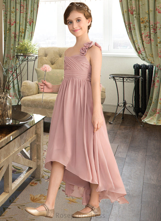 Kathleen A-Line One-Shoulder Asymmetrical Chiffon Junior Bridesmaid Dress With Ruffle Flower(s) Bow(s) SRSP0013410