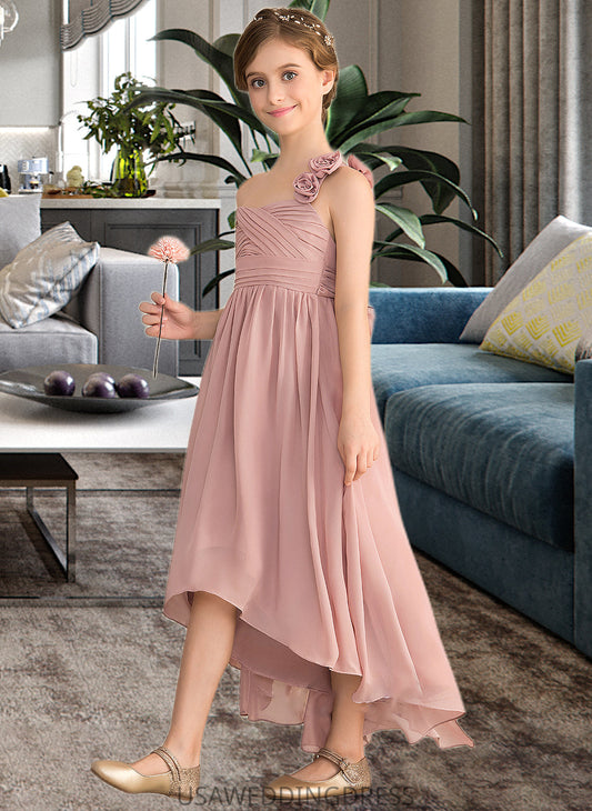 Norma A-Line One-Shoulder Asymmetrical Chiffon Junior Bridesmaid Dress With Ruffle Flower(s) Bow(s) DSP0013410