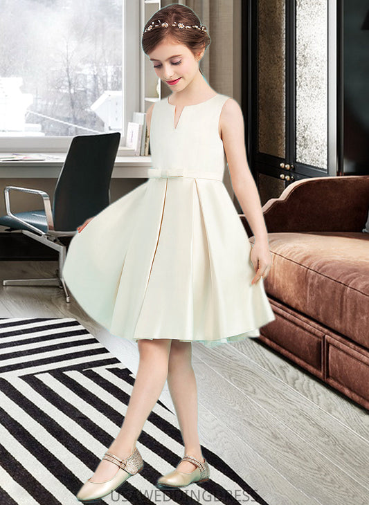 Eden A-Line Scoop Neck Knee-Length Satin Junior Bridesmaid Dress With Bow(s) DSP0013411