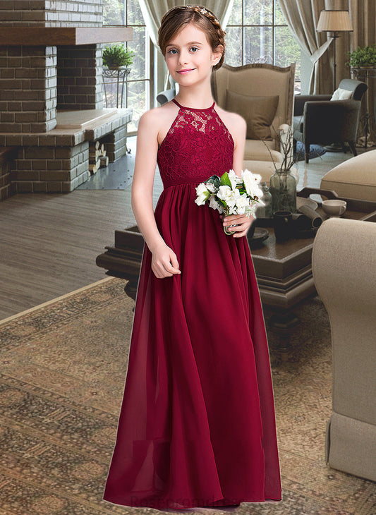 Maud A-Line Scoop Neck Floor-Length Chiffon Junior Bridesmaid Dress SRSP0013412