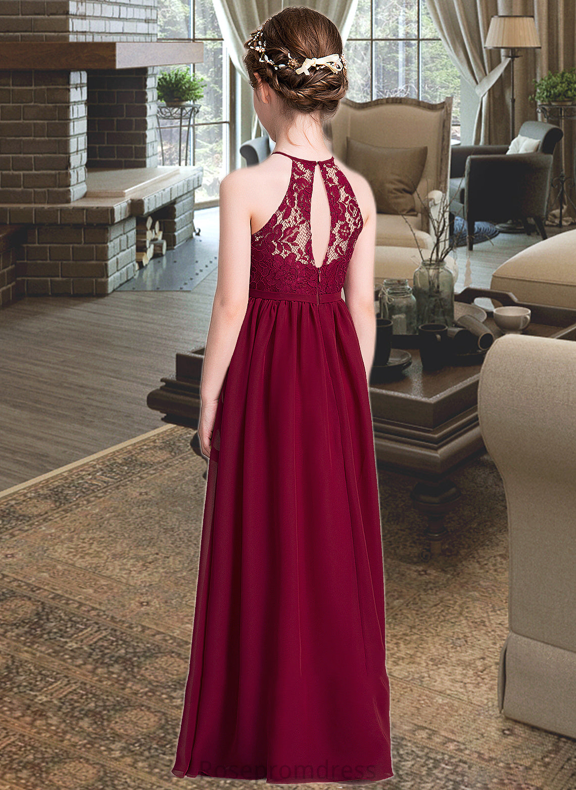 Maud A-Line Scoop Neck Floor-Length Chiffon Junior Bridesmaid Dress SRSP0013412