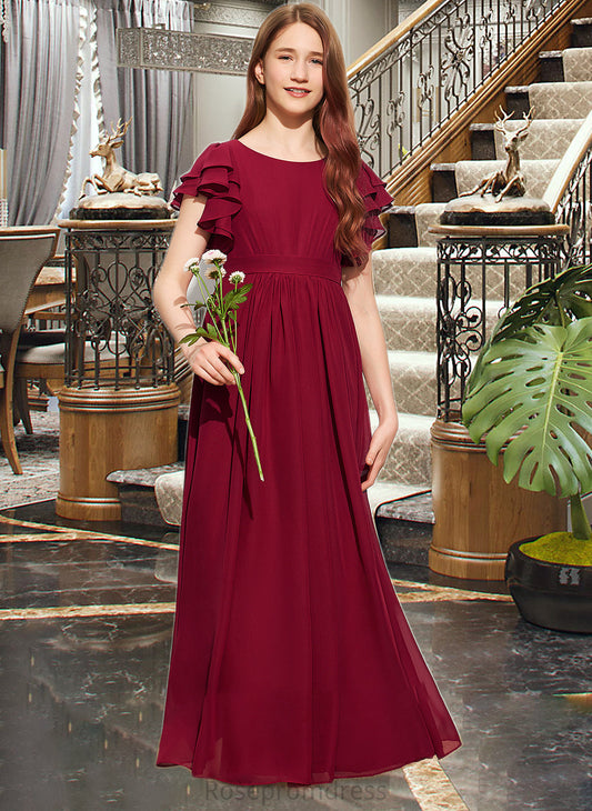 Natalee A-Line Scoop Neck Floor-Length Chiffon Junior Bridesmaid Dress With Cascading Ruffles SRSP0013417