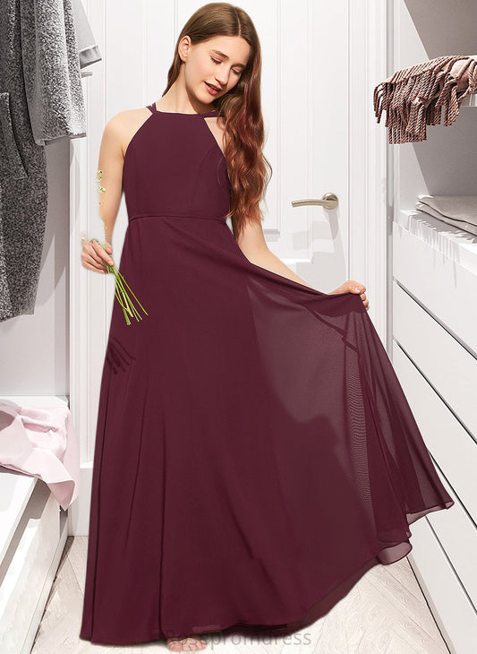 Natalia A-Line Scoop Neck Floor-Length Chiffon Junior Bridesmaid Dress SRSP0013418