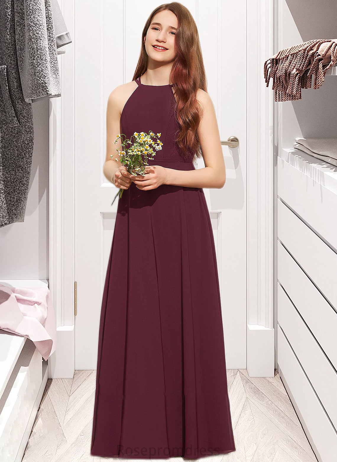 Natalia A-Line Scoop Neck Floor-Length Chiffon Junior Bridesmaid Dress SRSP0013418