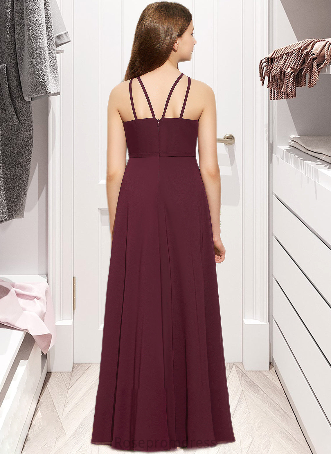 Natalia A-Line Scoop Neck Floor-Length Chiffon Junior Bridesmaid Dress SRSP0013418