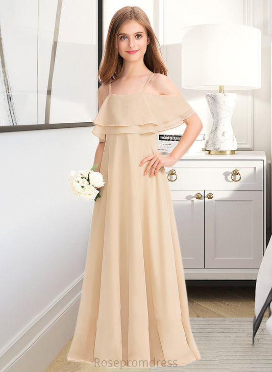 Kelly A-Line Off-the-Shoulder Floor-Length Chiffon Junior Bridesmaid Dress With Cascading Ruffles SRSP0013419