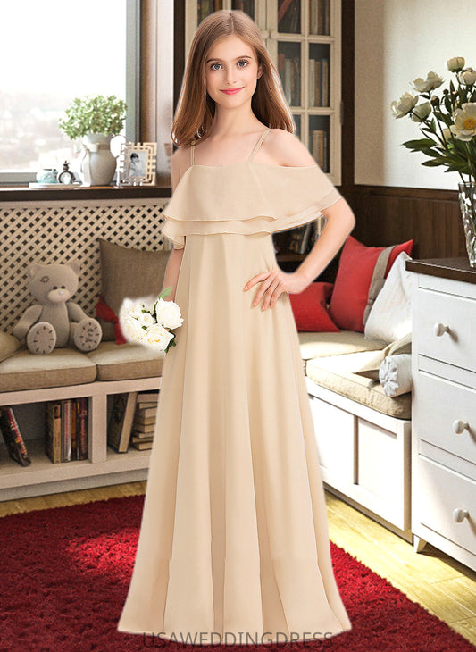 Judy A-Line Off-the-Shoulder Floor-Length Chiffon Junior Bridesmaid Dress With Cascading Ruffles DSP0013419