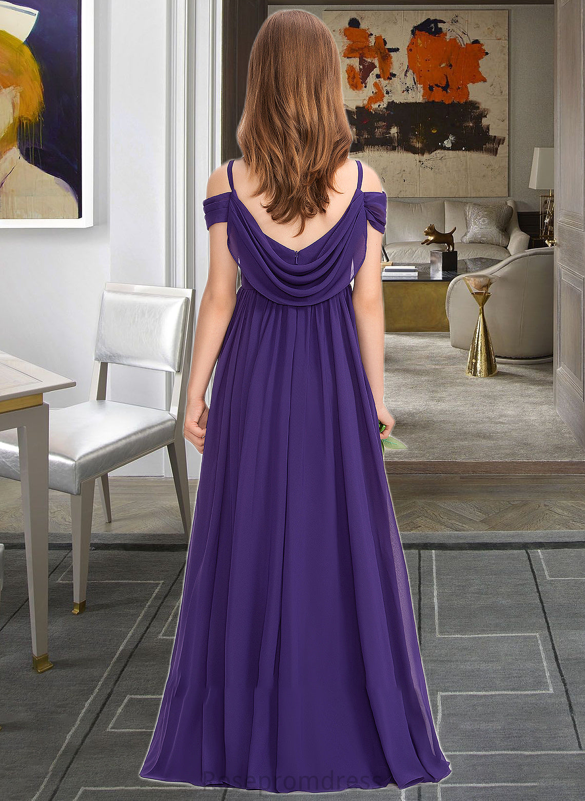 Allison A-Line Off-the-Shoulder Floor-Length Chiffon Junior Bridesmaid Dress With Ruffle SRSP0013421