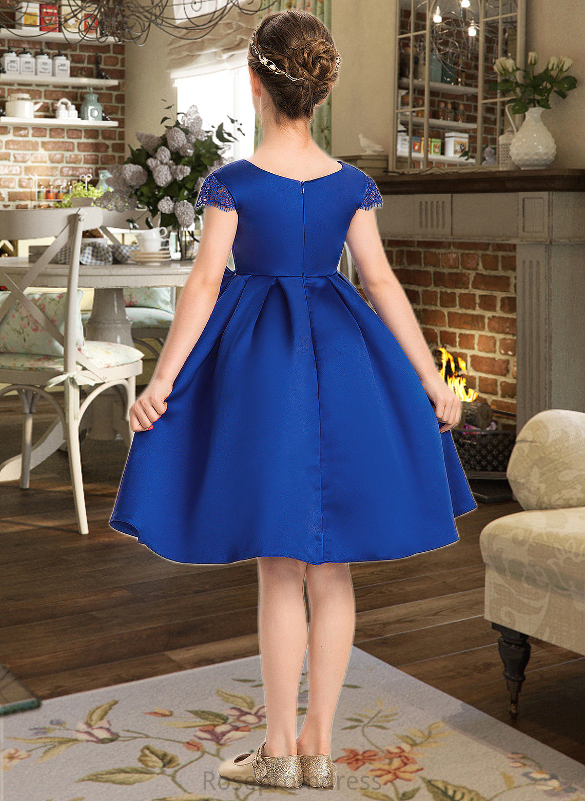 Khloe A-Line Scoop Neck Knee-Length Satin Junior Bridesmaid Dress With Lace Bow(s) SRSP0013422
