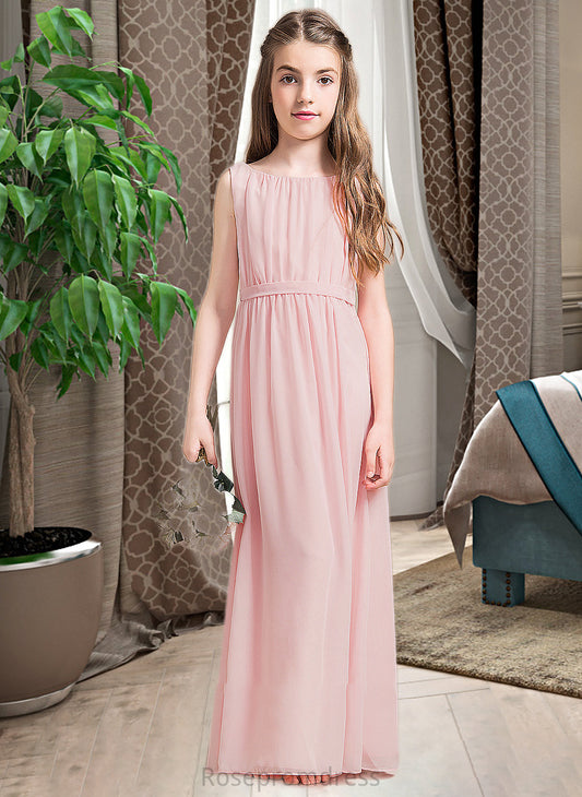 Stephany A-Line Scoop Neck Floor-Length Chiffon Junior Bridesmaid Dress With Ruffle Split Front SRSP0013425