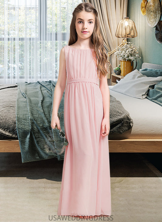 Jaylah A-Line Scoop Neck Floor-Length Chiffon Junior Bridesmaid Dress With Ruffle Split Front DSP0013425