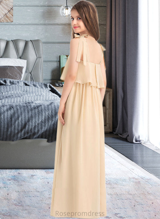Arielle A-Line Square Neckline Floor-Length Chiffon Junior Bridesmaid Dress With Bow(s) Cascading Ruffles SRSP0013428