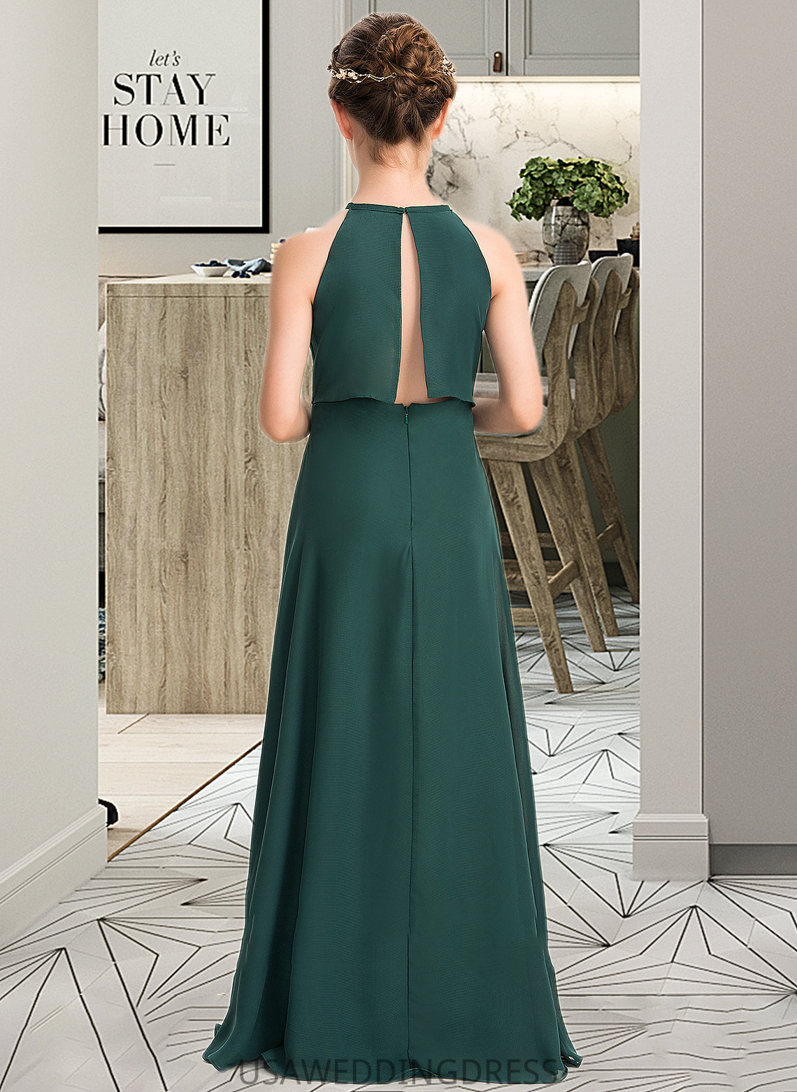 Meghan A-Line Scoop Neck Floor-Length Chiffon Junior Bridesmaid Dress DSP0013442